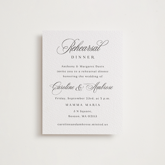 "Ambrose" - Letterpress Rehearsal Dinner Cards in Soft Black by Olivia Raufman - Front