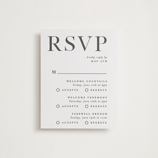 "Trio" - Letterpress Multi-Event RSVP Cards in Soft Black by Pixel and Hank - Front