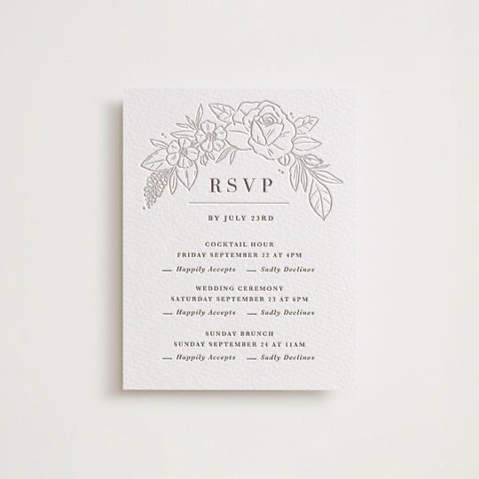 "Sketched Blooms" - Letterpress Multi-Event RSVP Cards in Coffee by Kristen Smith - Front