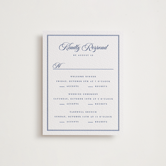 "Tiled" - Letterpress Multi-Event RSVP Cards in Lapis by Angela Garrick - Front