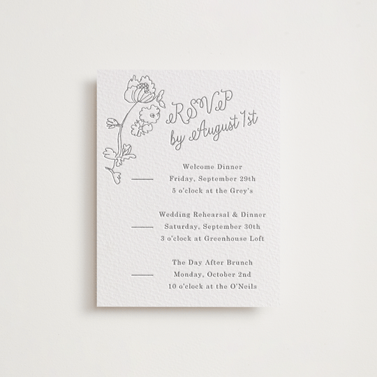 "Note" - Letterpress Multi-Event RSVP Cards in Gravel by Baumbirdy - Front