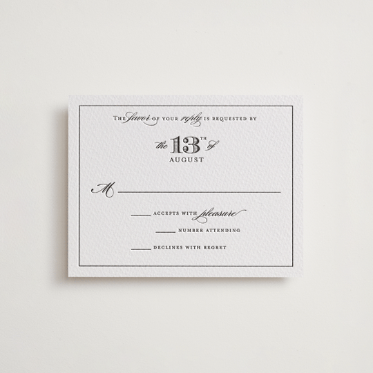 "First impression" - Letterpress RSVP Cards in Soft Black by Kimberly FitzSimons - Front