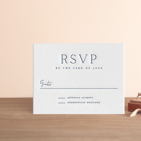 "Refined Tradition" - Letterpress RSVP Cards in Indigo by Stacey Meacham - Front