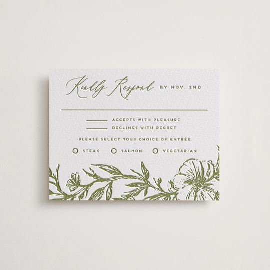 "Eden" - Letterpress RSVP Cards in Pistachio by Grae - Front