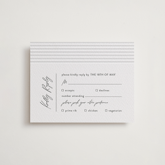 "Art Deco" - Letterpress RSVP Cards in Pewter by Shannon Chen of Four Wet Feet Studio - Front