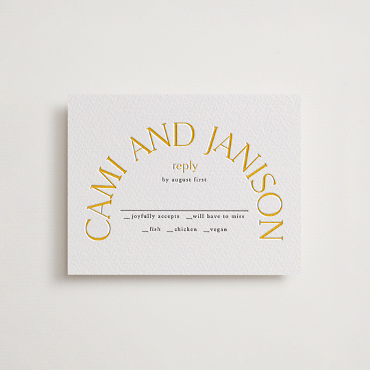 "Archway" - Letterpress RSVP Cards in Dandelion | Soft Black by Lori Wemple - Front