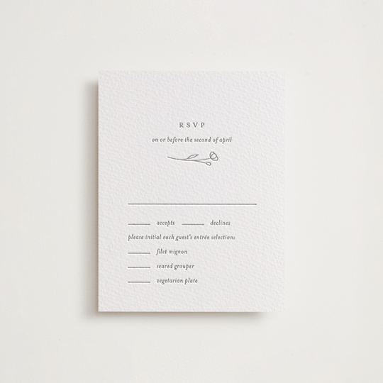 "Essence" - Letterpress RSVP Cards in Ash by Jennifer Postorino - Front