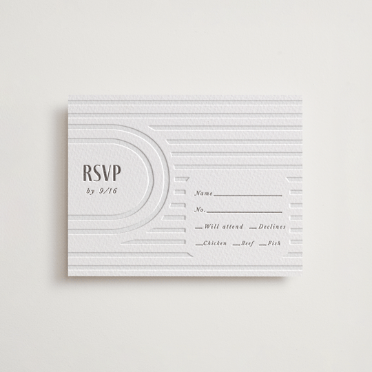 "Hilo" - Letterpress RSVP Cards in Warm Gray by Itsy Belle Studio - Front