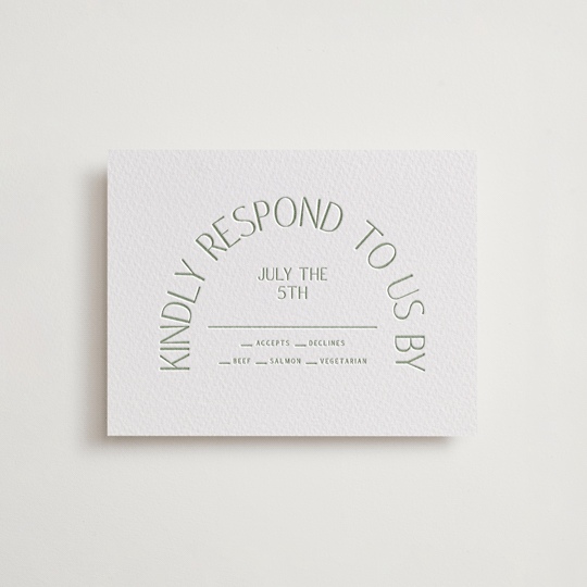 "Romance Arch" - Letterpress RSVP Cards in Mint by Angela Thompson - Front