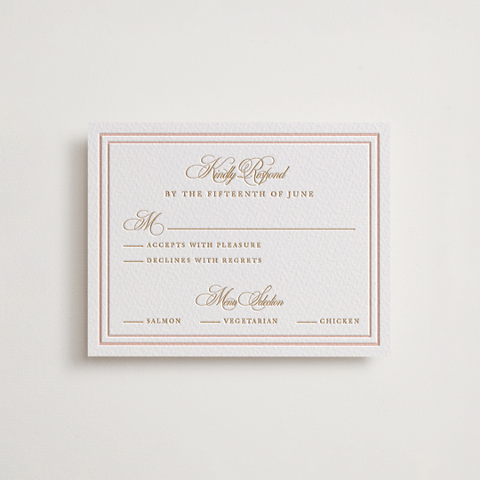 "Ornate Frame" - Letterpress RSVP Cards in Faux Gold by Mansi Verma - Front