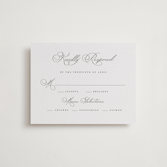 "Love Letters" - Letterpress RSVP Cards in Love Letters by Wildfield Paper Co - Front