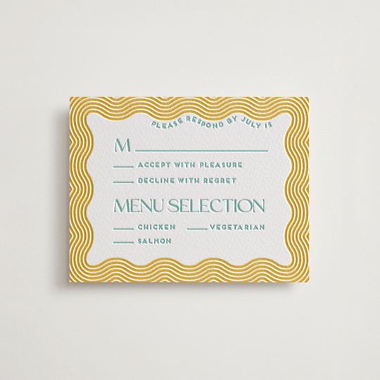"Good Vibes" - Letterpress RSVP Cards in Seafoam by Claudia Orengo - Front