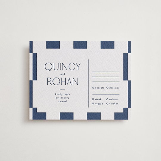 "Beech" - Letterpress RSVP Cards in Navy by Blustery August - Front
