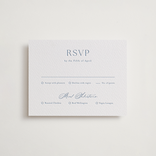 "Modern Air" - Letterpress RSVP Cards in Provincial Blue by Stacey Meacham - Front