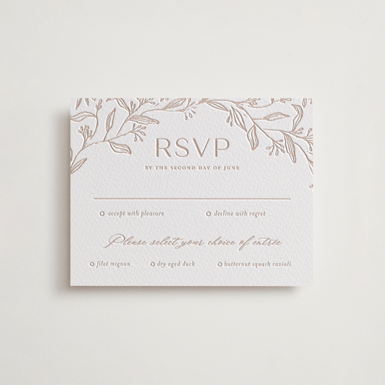 "Camellia.." - Letterpress RSVP Cards in Latte by Vera Lim - Front