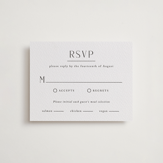 "Minimalist Monogram" - Letterpress RSVP Cards in Soft Black by Olivia Raufman - Front
