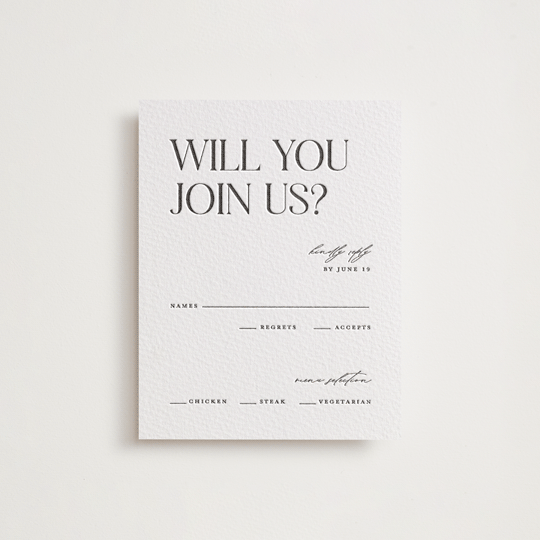 "Tallest" - Letterpress RSVP Cards in Soft Black by Pixel and Hank - Front