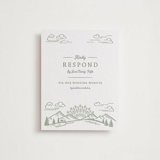 "On The Horizon" - Letterpress RSVP Online Enclosure Cards in Mint by Paper Sun Studio - Front