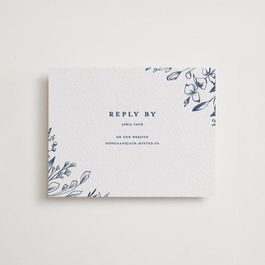 "Everlasting" - Letterpress RSVP Online Enclosure Cards in Indigo by Susan Moyal - Front