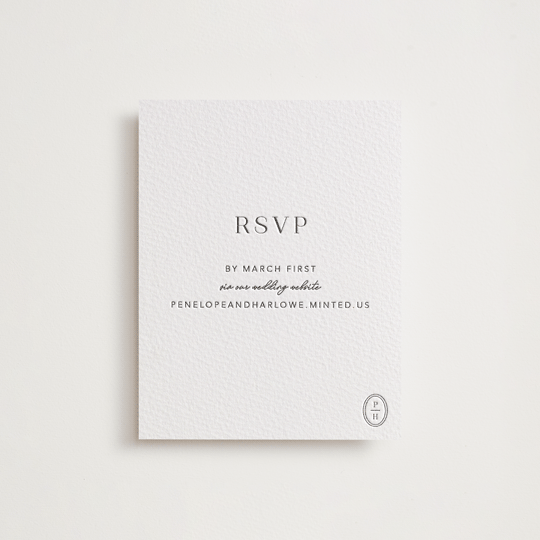 "Cosmopolitan" - Letterpress RSVP Online Enclosure Cards in Soft Black by Meagan Christensen - Front