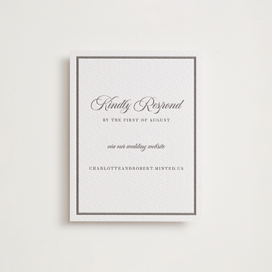 "Lowcountry" - Letterpress RSVP Online Enclosure Cards in Graphite by Megan Davis - Front