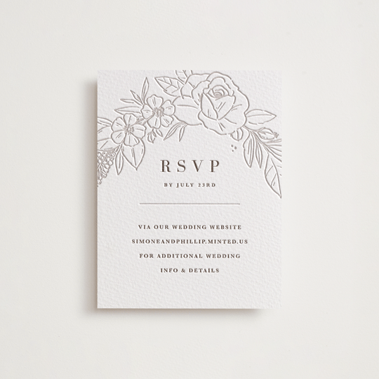 "Sketched Blooms" - Letterpress RSVP Online Enclosure Cards in Coffee by Kristen Smith - Front
