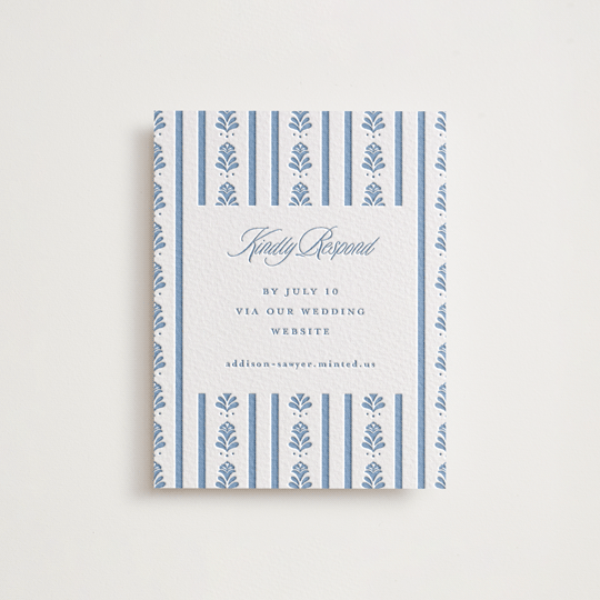 "Sweet Garden" - Letterpress RSVP Online Enclosure Cards in Provincial Blue by Erin German - Front