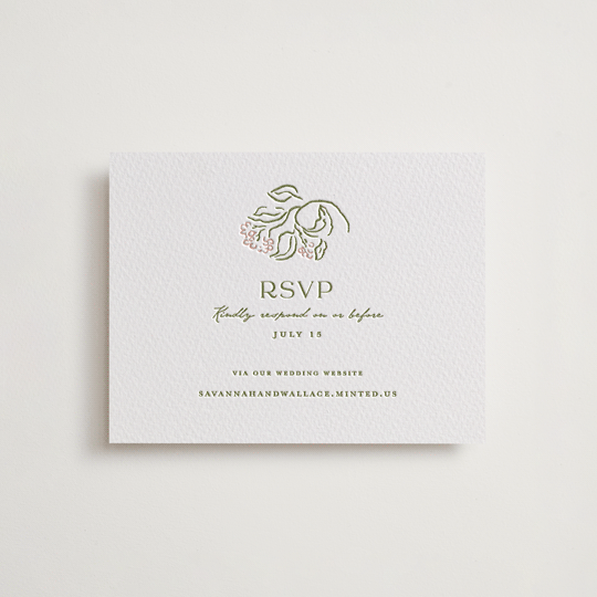 "Sketched Foliage" - Letterpress RSVP Online Enclosure Cards in Nude by Susan Zinader - Front