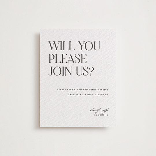 "Tallest" - Letterpress RSVP Online Enclosure Cards in Soft Black by Pixel and Hank - Front