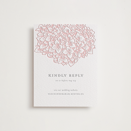"Hydrangea Blooms" - Letterpress RSVP Online Enclosure Cards in Blush by Paula Pecevich - Front