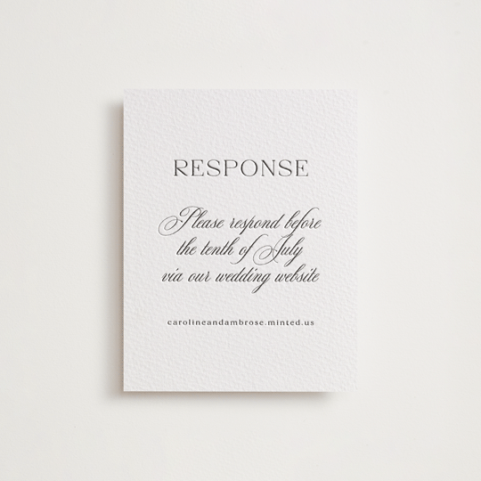 "Ambrose" - Letterpress RSVP Online Enclosure Cards in Soft Black by Olivia Raufman - Front