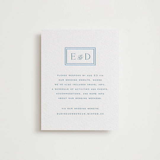 "ricciarelli" - Letterpress RSVP Online Enclosure Cards in Denim by chocomocacino - Front
