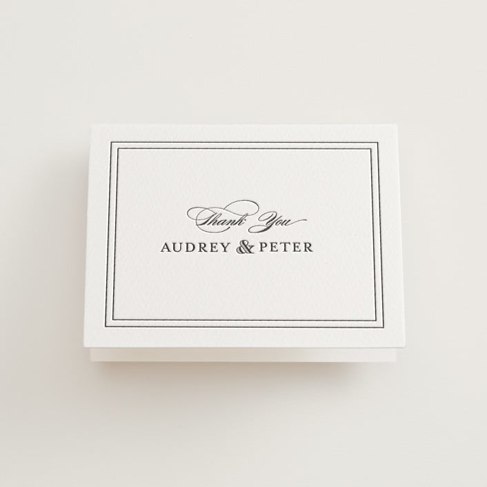 "First impression" - Letterpress Wedding Thank You Cards in Soft Black by Kimberly FitzSimons - Front