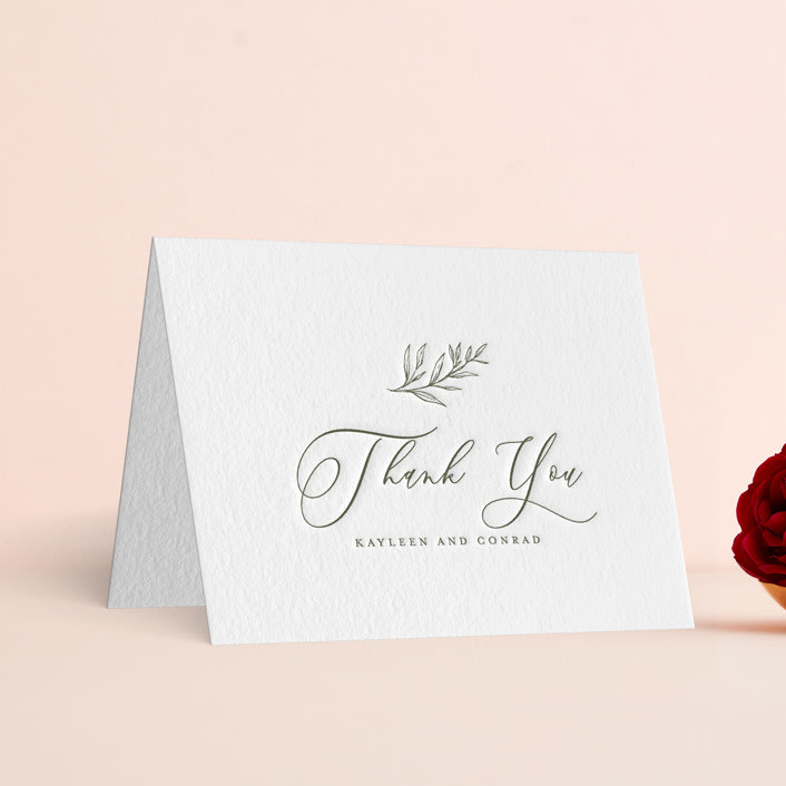 "creme au beurre" - Letterpress Wedding Thank You Cards in Moss by chocomocacino - Front
