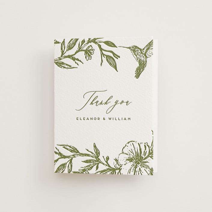 "Eden" - Letterpress Wedding Thank You Cards in Pistachio by Grae - Front