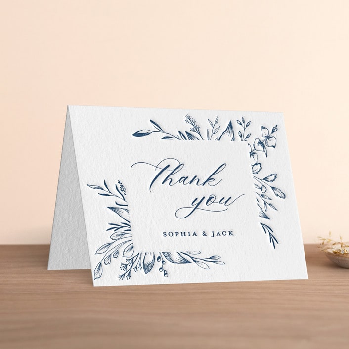 "Everlasting" - Letterpress Wedding Thank You Cards in Indigo by Susan Moyal - Front