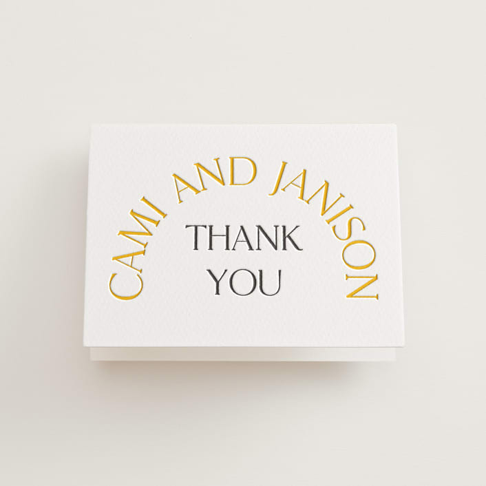 "Archway" - Letterpress Wedding Thank You Cards in Dandelion | Soft Black by Lori Wemple - Front