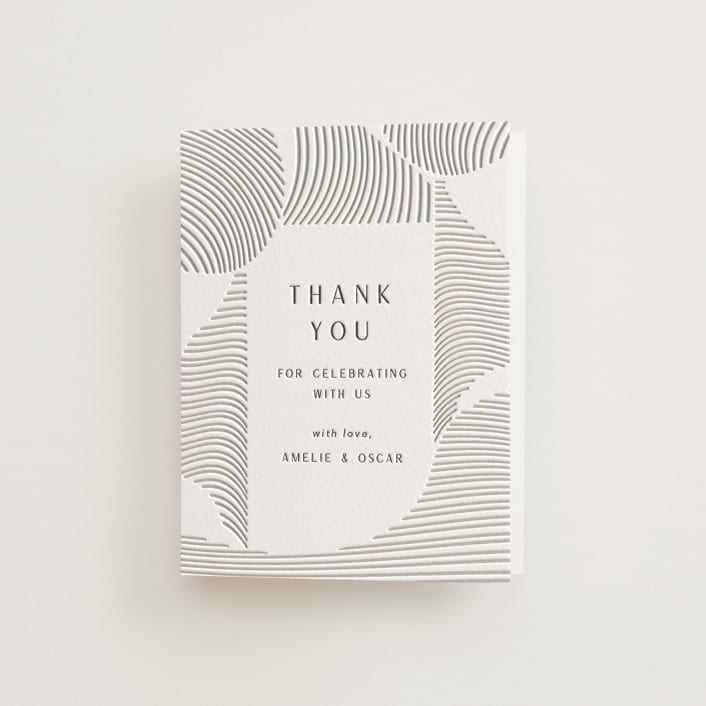 "waves" - Letterpress Wedding Thank You Cards in Dove Grey by Elly - Front