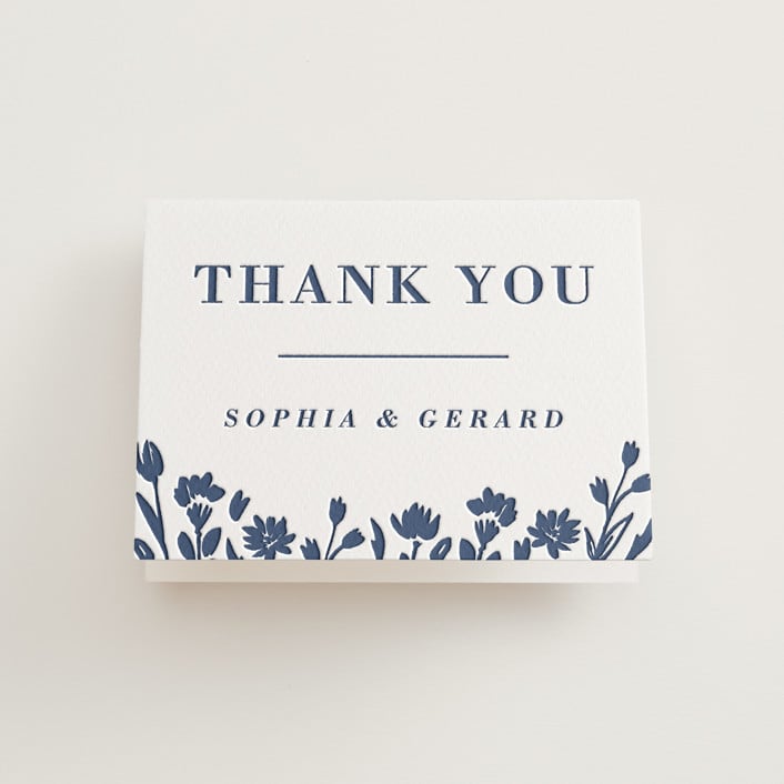 "Pressed Frame" - Letterpress Wedding Thank You Cards in Aegean by Oma N. Ramkhelawan - Front