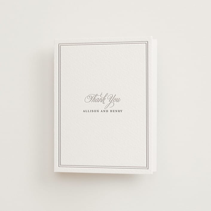 "Chic Monogram" - Letterpress Wedding Thank You Cards in Cement by Mansi Verma - Front