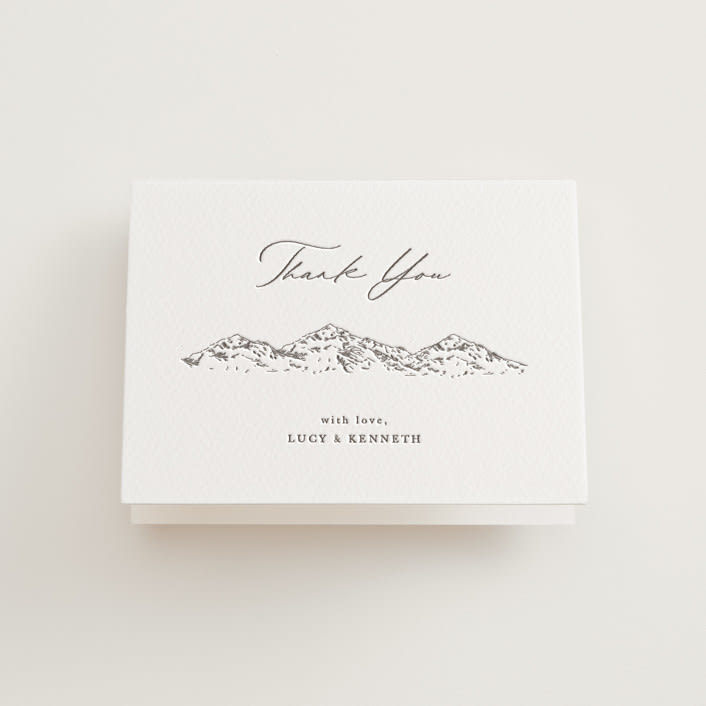 "Mountainview" - Letterpress Wedding Thank You Cards in Graphite by Sarah Brown - Front