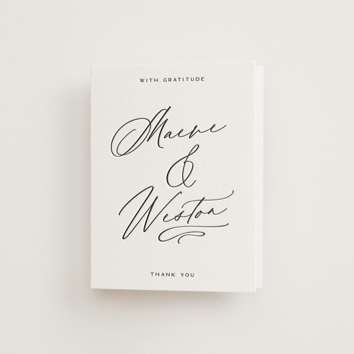 "Noted" - Letterpress Wedding Thank You Cards in Soft Black by Jenna Holcomb - Front
