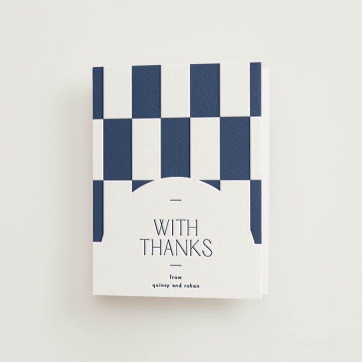 "Beech" - Letterpress Wedding Thank You Cards in Navy by Blustery August - Front