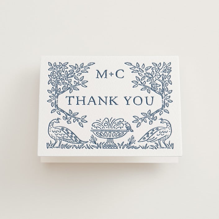 "Whimsical Woodland" - Letterpress Wedding Thank You Cards in Indigo by Paper Sun Studio - Front