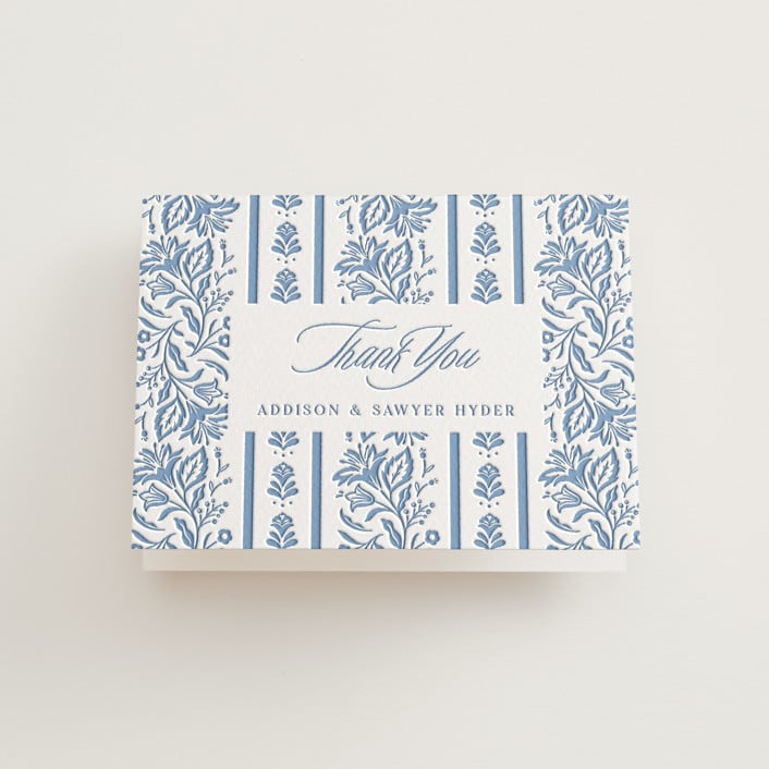 "Sweet Garden" - Letterpress Wedding Thank You Cards in Provincial Blue by Erin German - Front