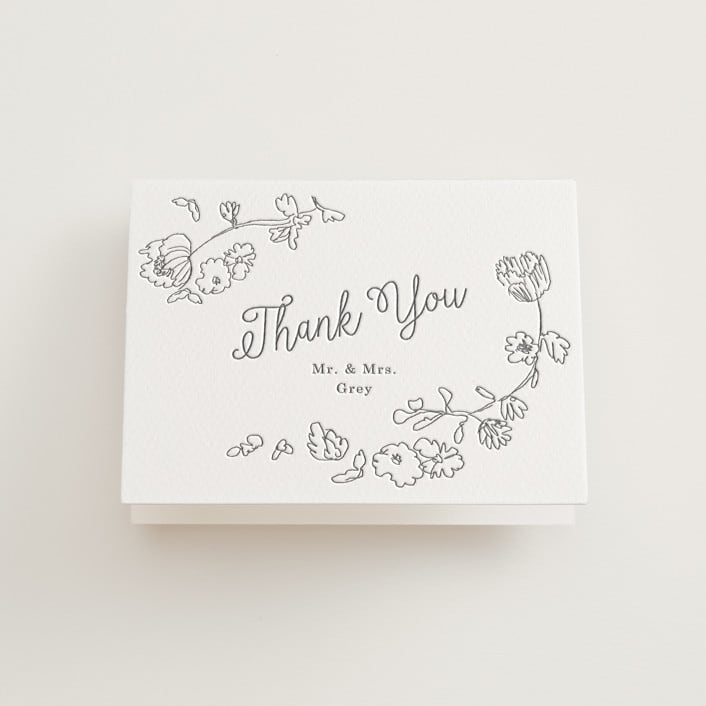 "Note" - Letterpress Wedding Thank You Cards in Gravel by Baumbirdy - Front