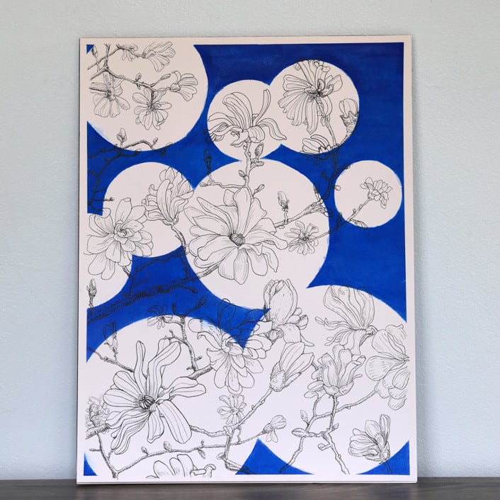 "Early to the Party" - Original Drawings in blue by Janie Allen