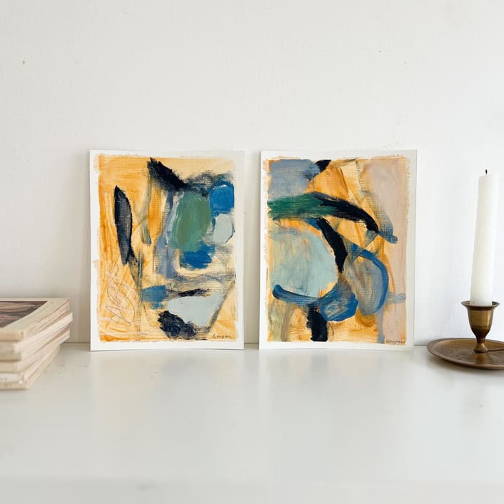 "Blue Study Pair" - Original Painting in yellow by Mary Gaspar