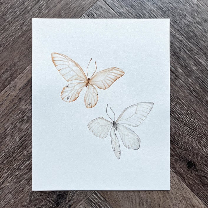 "Floating butterflies" - Original Painting in beige by Angele Kamp