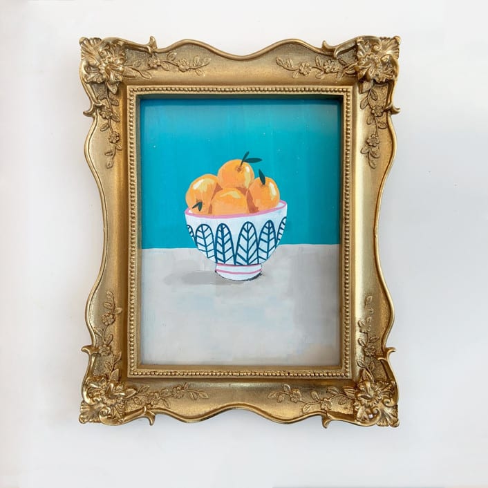 "Bowl of Fruit" - Original Painting in blue by Teju Reval